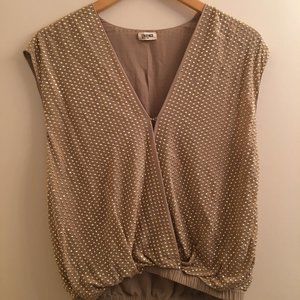 L'Agence Taupe Blouse with Gold Studs